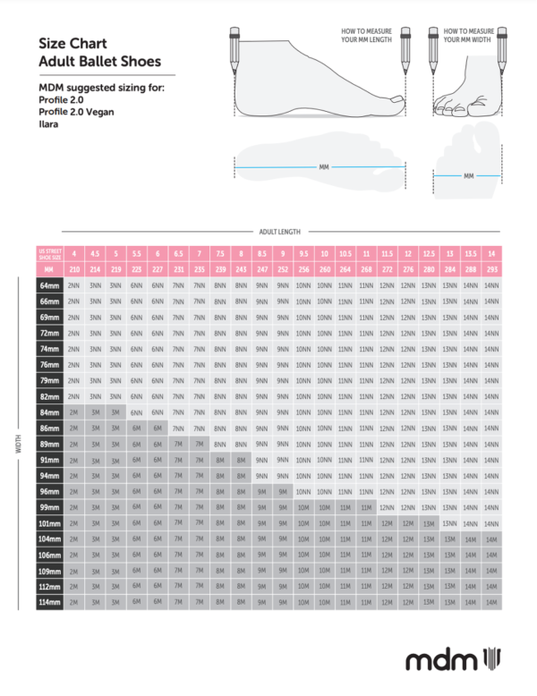 MDM ballet shoe sizing adult Ilara