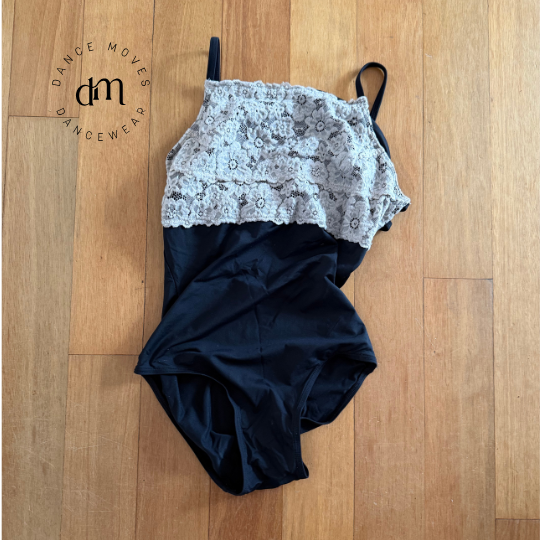 Pre-loved Capezio Black leotard with lace | Good condition | Adult Small